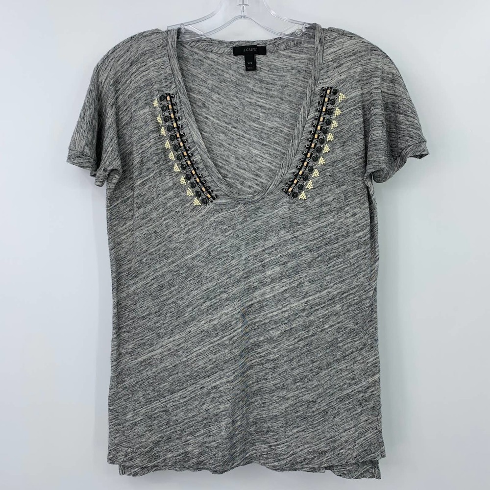 J. Crew space dyed beaded deep v-neck shirt